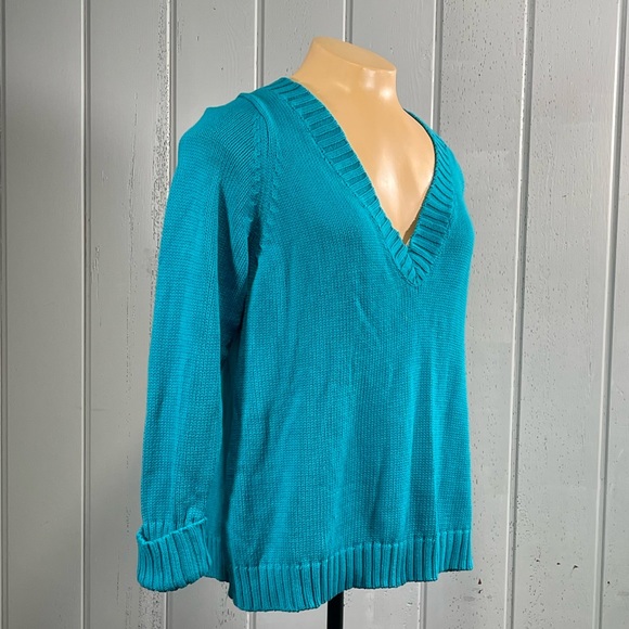 Lane Bryant Woman’s Turquoise Knitted V-Neck Sweater Sz 26-28 - Picture 7 of 10